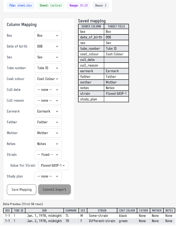 Import mapping page